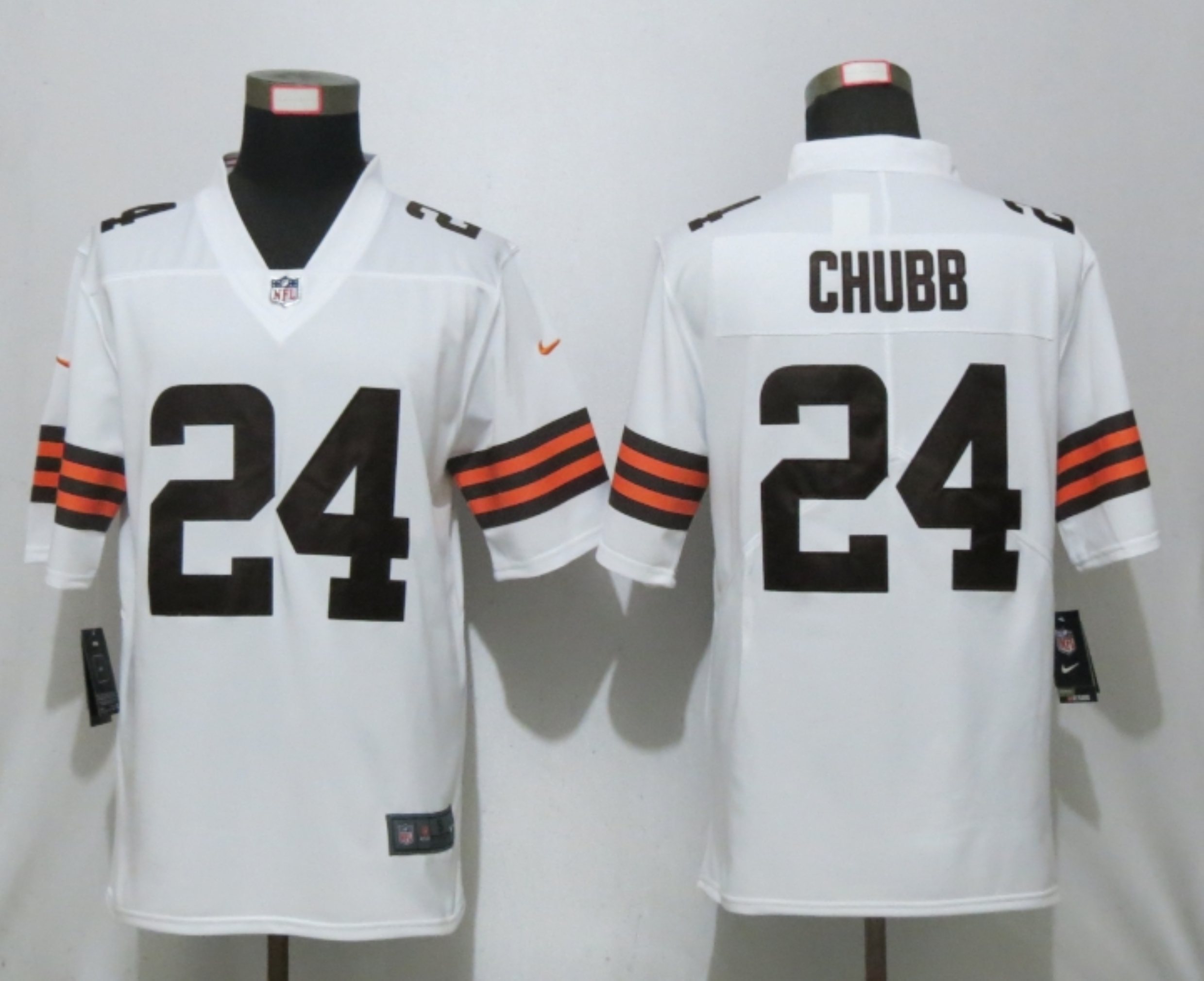 Men New Nike Cleveland Browns 24 Chubb White Vapor Limited Player Jersey